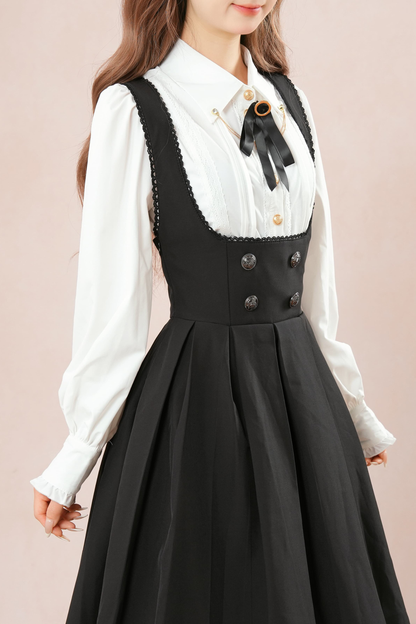 フレンチフレアサスペンダースカート+シャツ