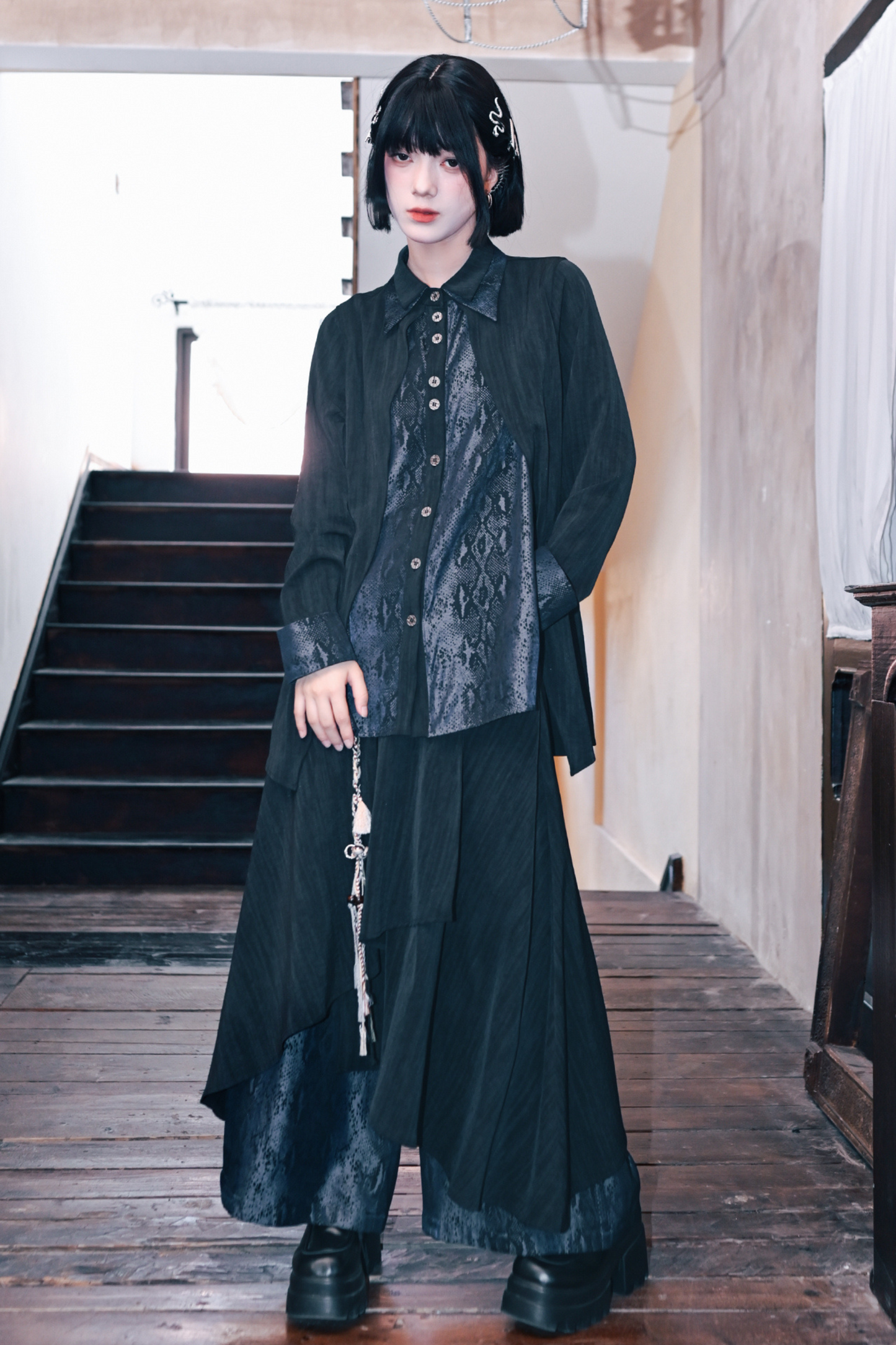 Snake design patchwork shirt