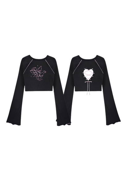 Hot Girl Dark Angel Print Love Horn Long T