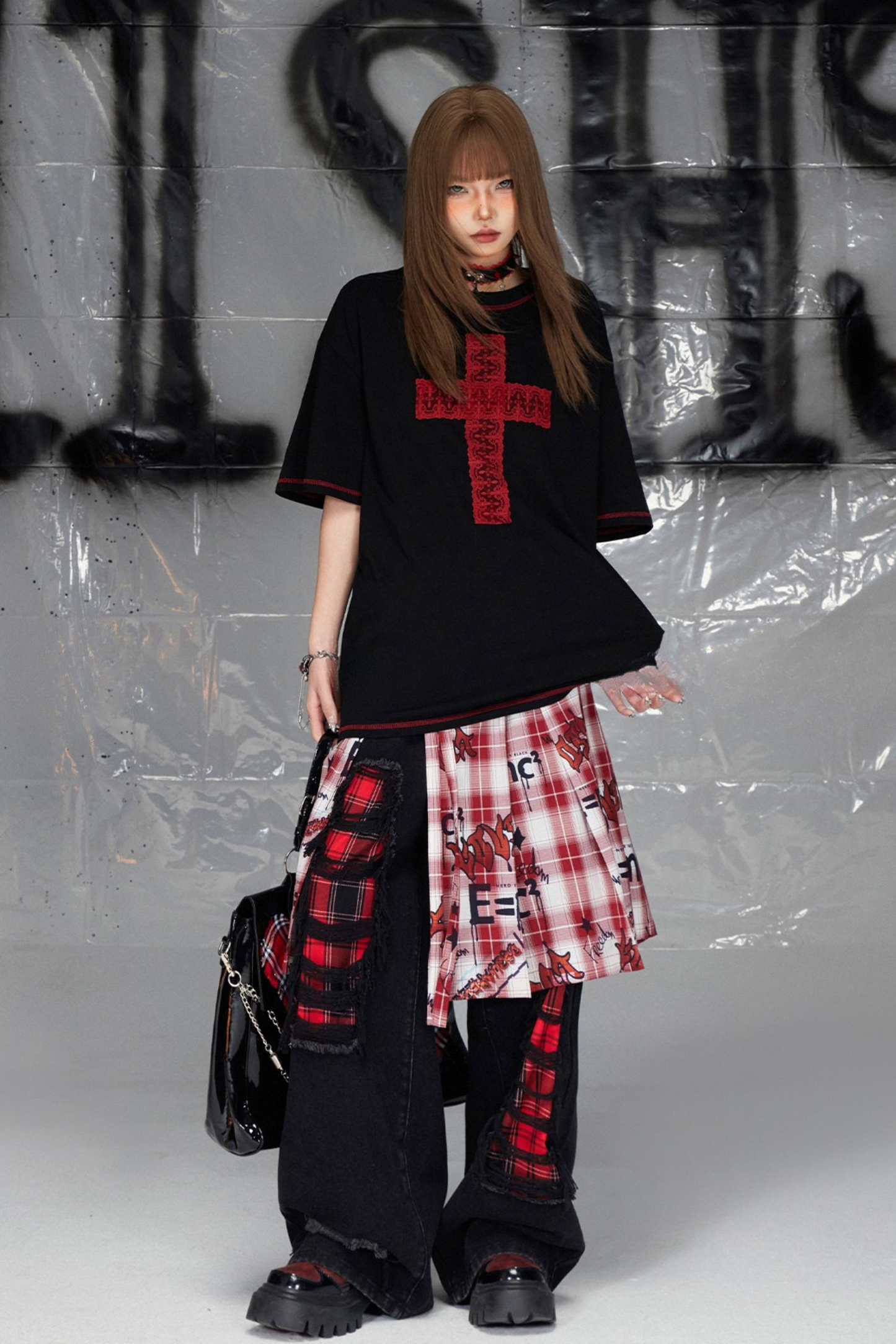 Black cotton cross design top