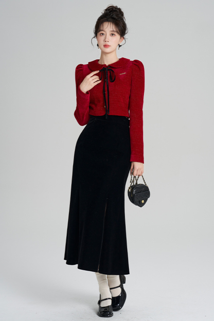 フレンチラメニットトップス+マーメイドスカート