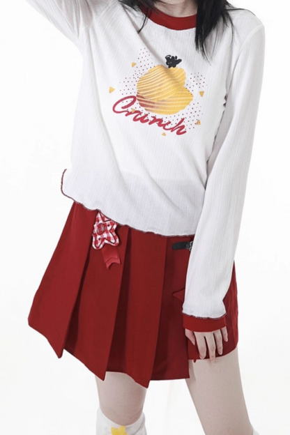 スナックガールフードベスト+トップス+プリーツスカート+レッグウォーマー