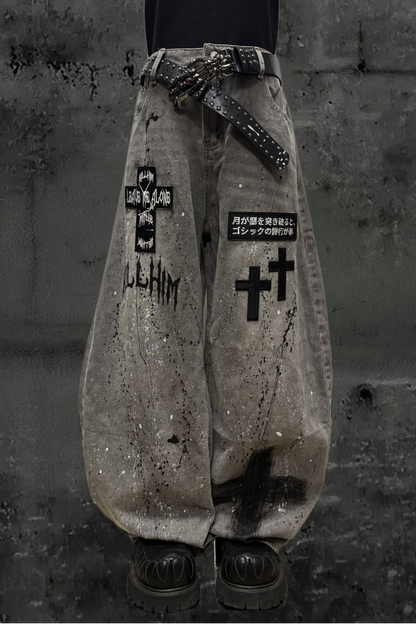 クロスモードワイドデニムパンツ+ベルト