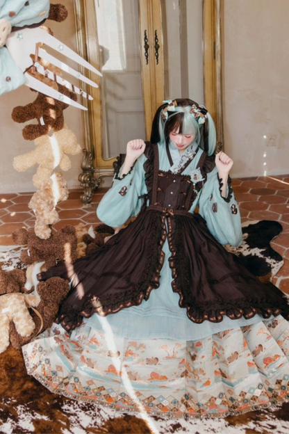 Mint chocolate china top + skirt + long skirt + accessories