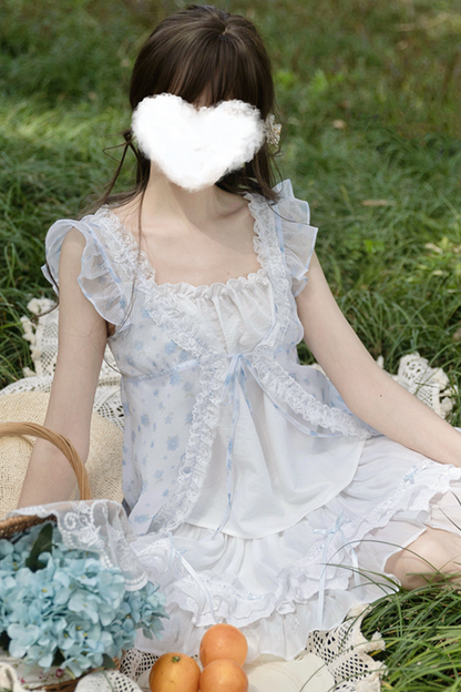 Antique Blossom Mesh Blouse + Skirt
