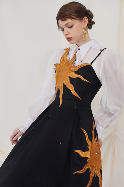 サンフラワーストラップスリムスイングレトロドレス