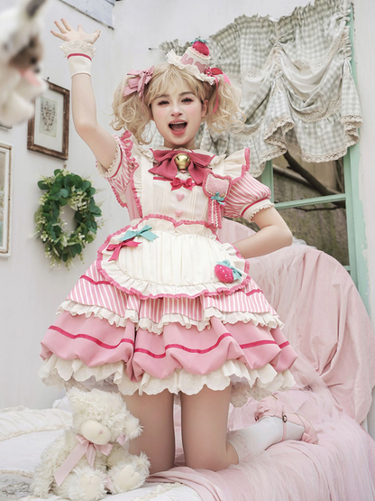 [Deadline for reservations: April 29] Cherry Pink Girly Bubble Lolita Dress + Apron + Hat + Catsuit + Tail + Leg Warmers + Leg Sleep