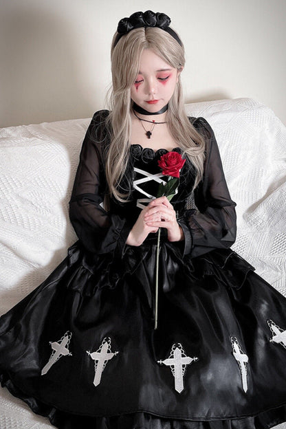 Gothic Cross Black Cosplay Dress