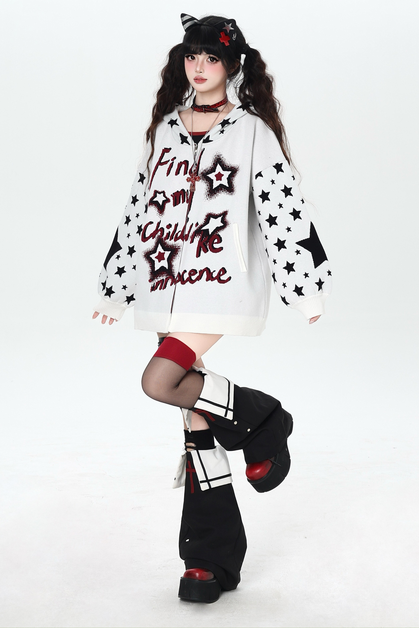 Star Gothic Bicolor Hooded Knit Cardigan
