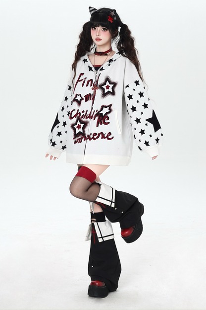 Star Gothic Bicolor Hooded Knit Cardigan