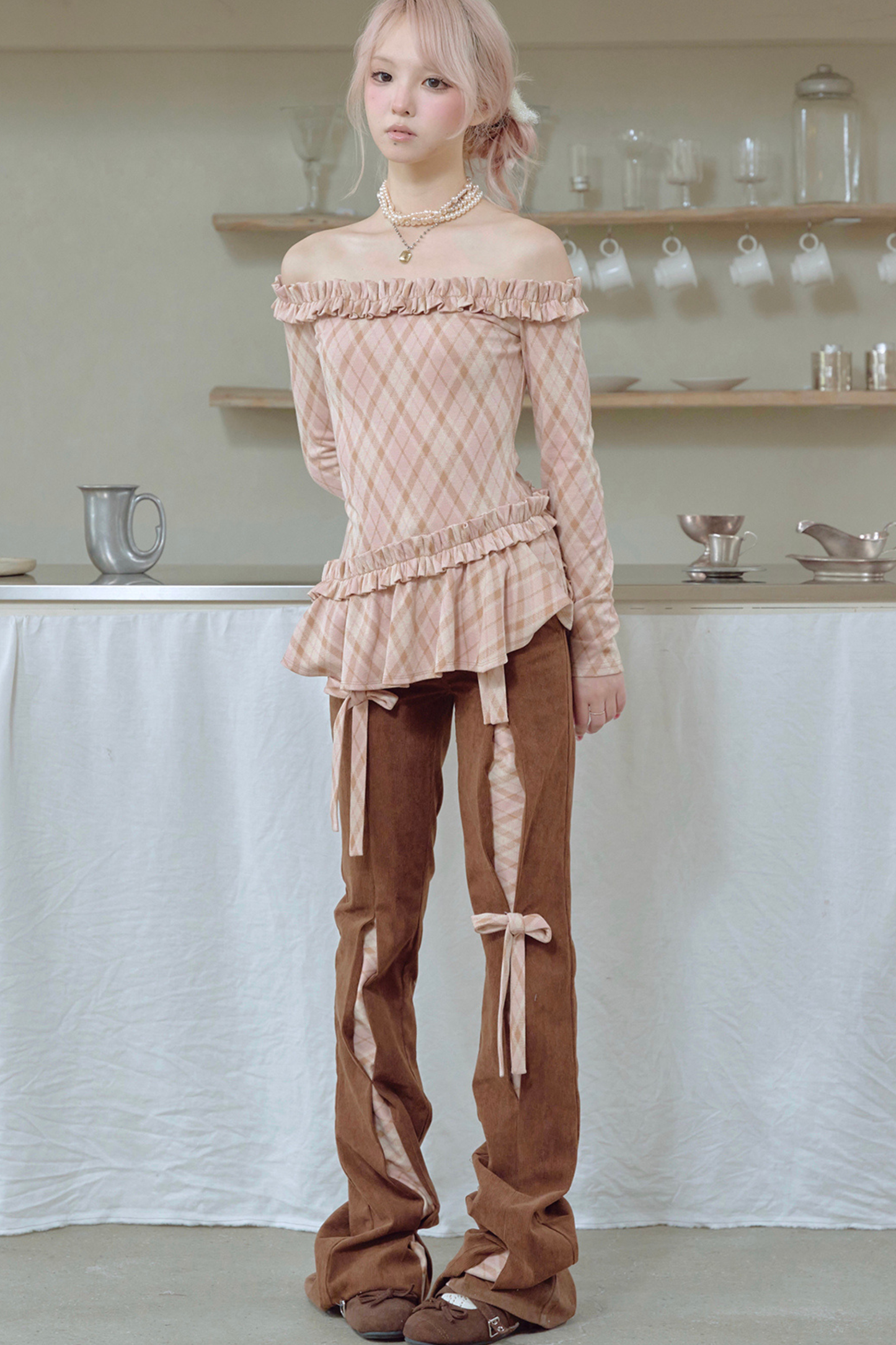 コーデュロイリボンフレアパンツ