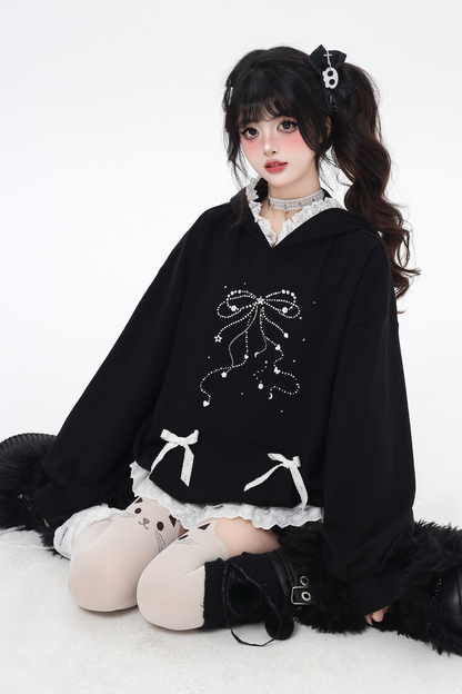 リボンデザインルーズフードスウェット