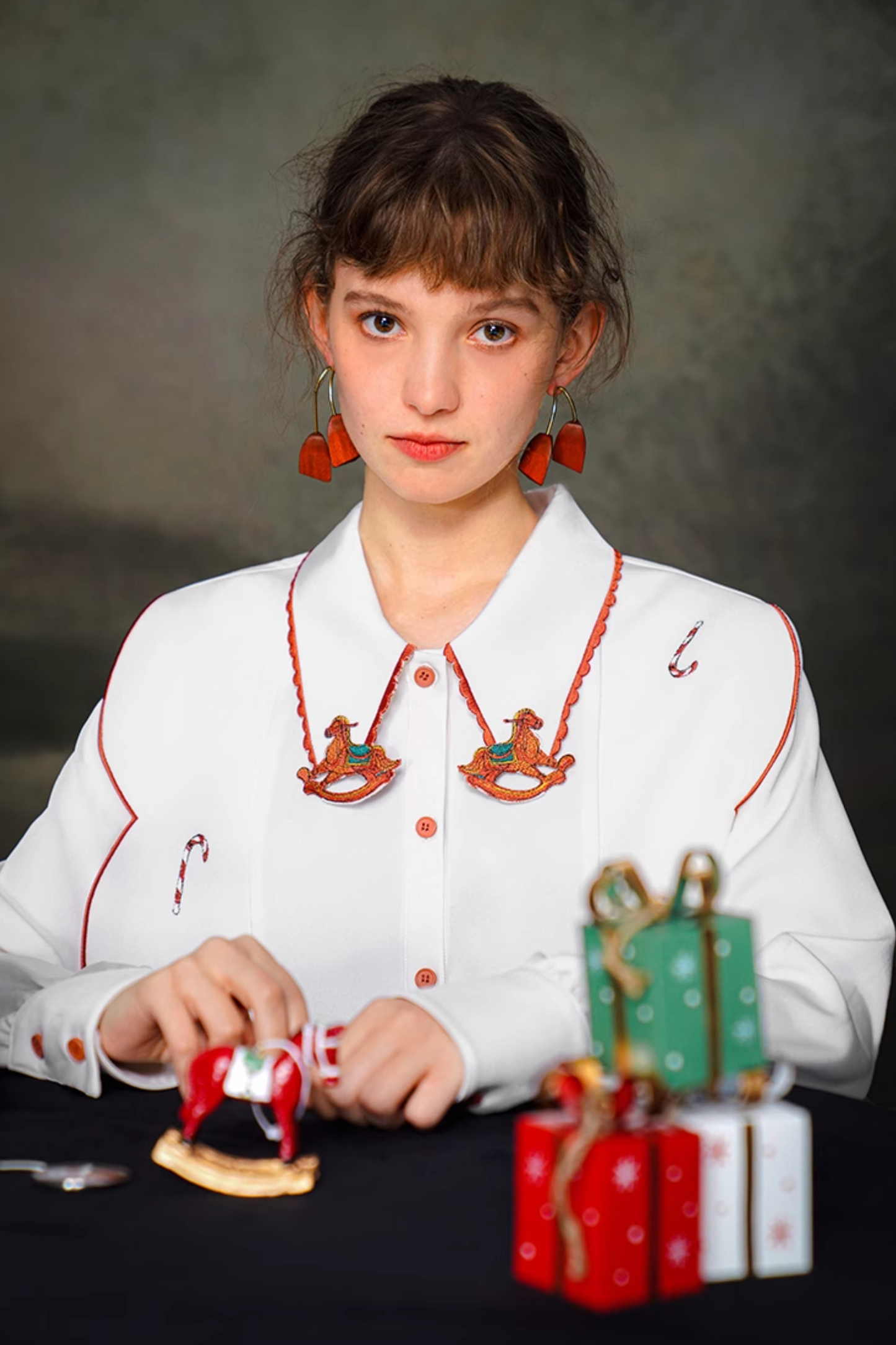 ステッチレトロコントラストホワイトシャツ