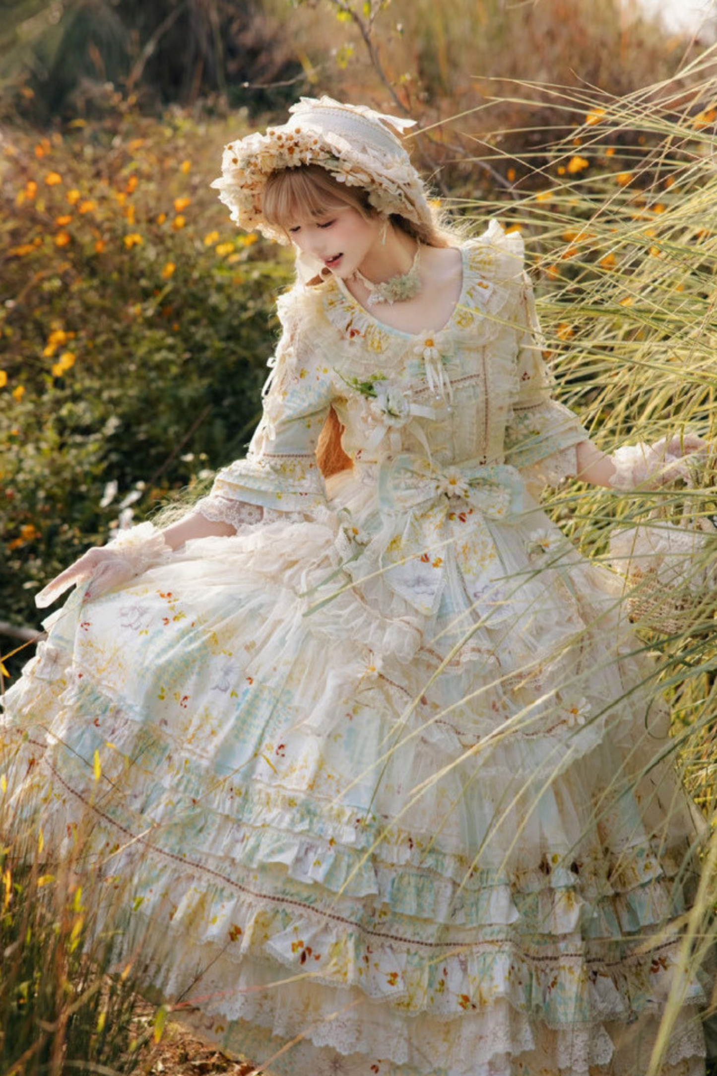 デイジーウェディングロリータハット+グローブ+バッグ+ネックレス