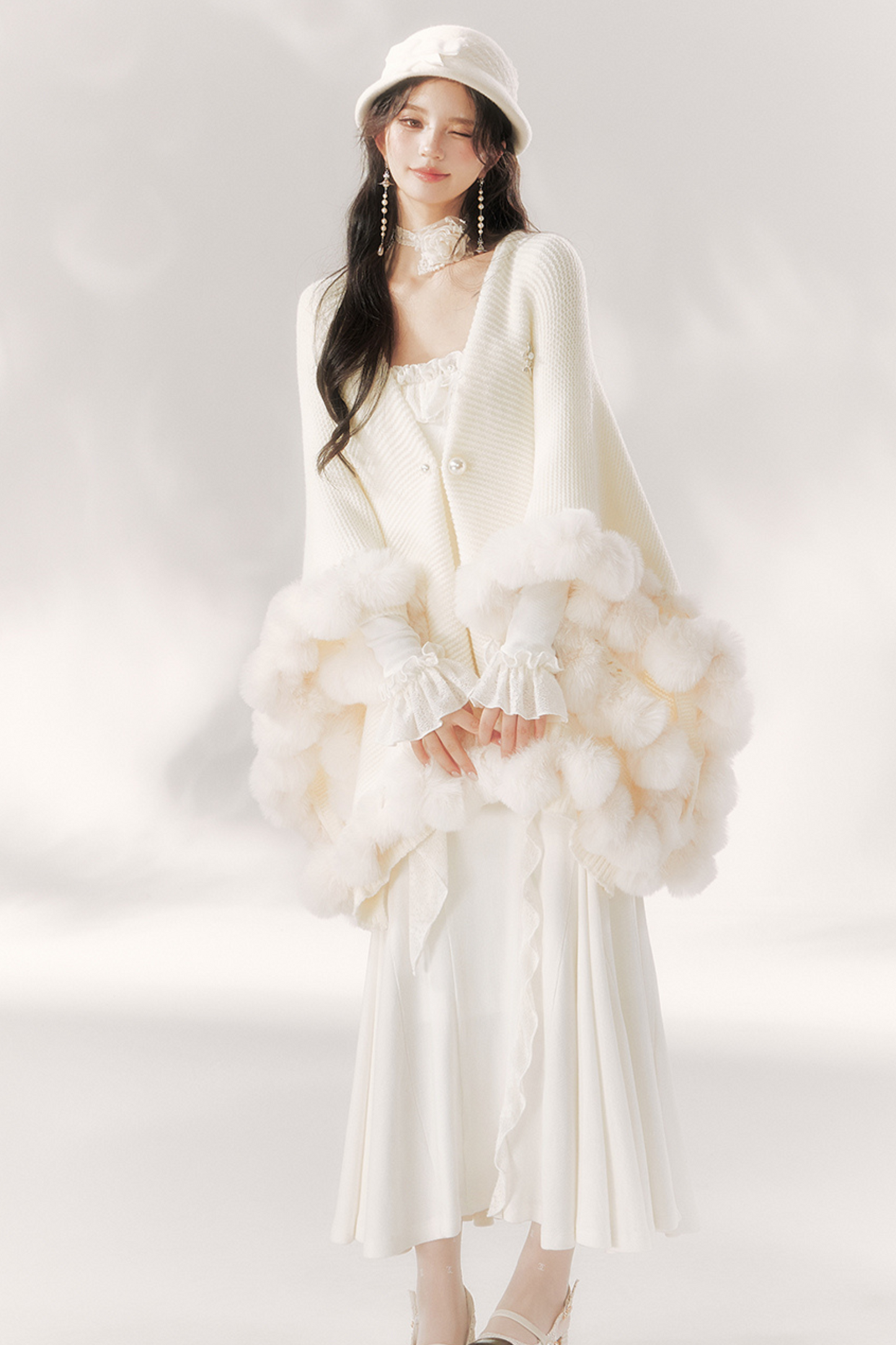 Fur Elegant Knit Cloak