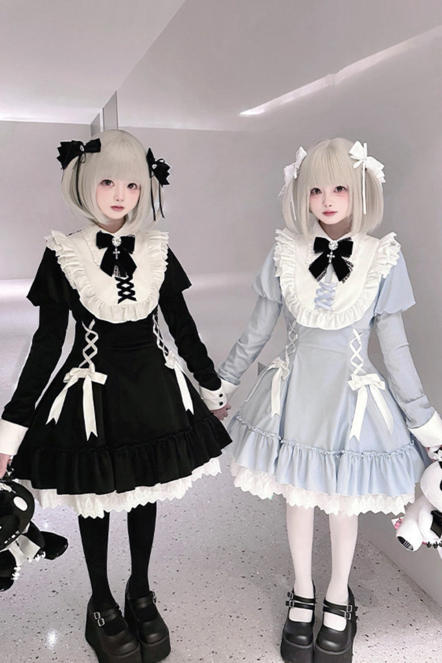 Lace-up ribbon Lolita dress + brooch + hair clip