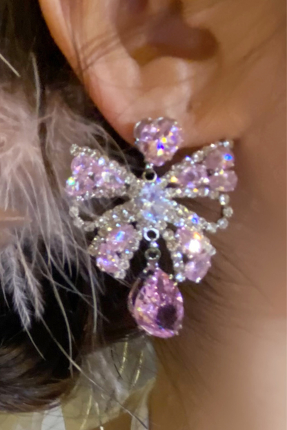 Sweet Love Pink Ribbon Earrings + Feather Hair Clips