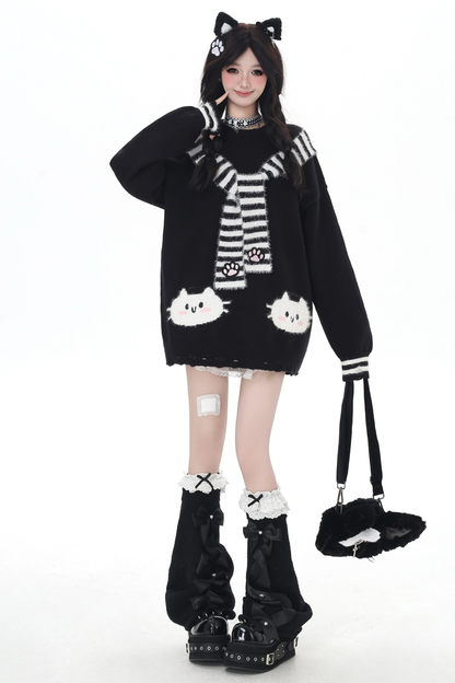 フェイクマフラーキャットルーズニット