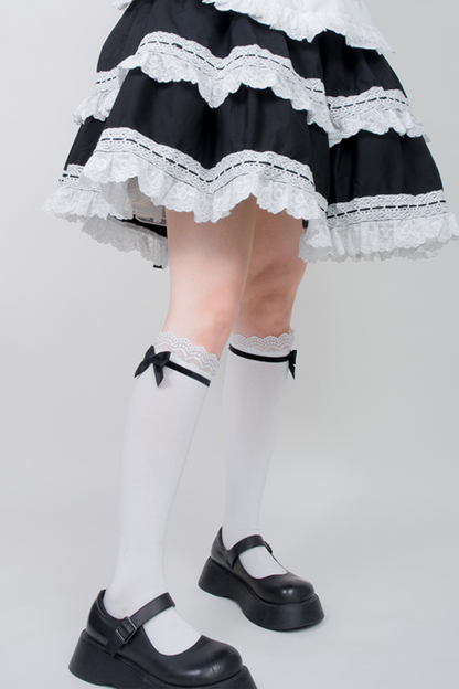 Lace Ribbon Doll Maid Knee-High Socks