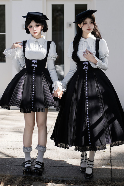 Six Sweet Lolita Flare Jumper Skirt + Top + Hat + Ribbon + Collar