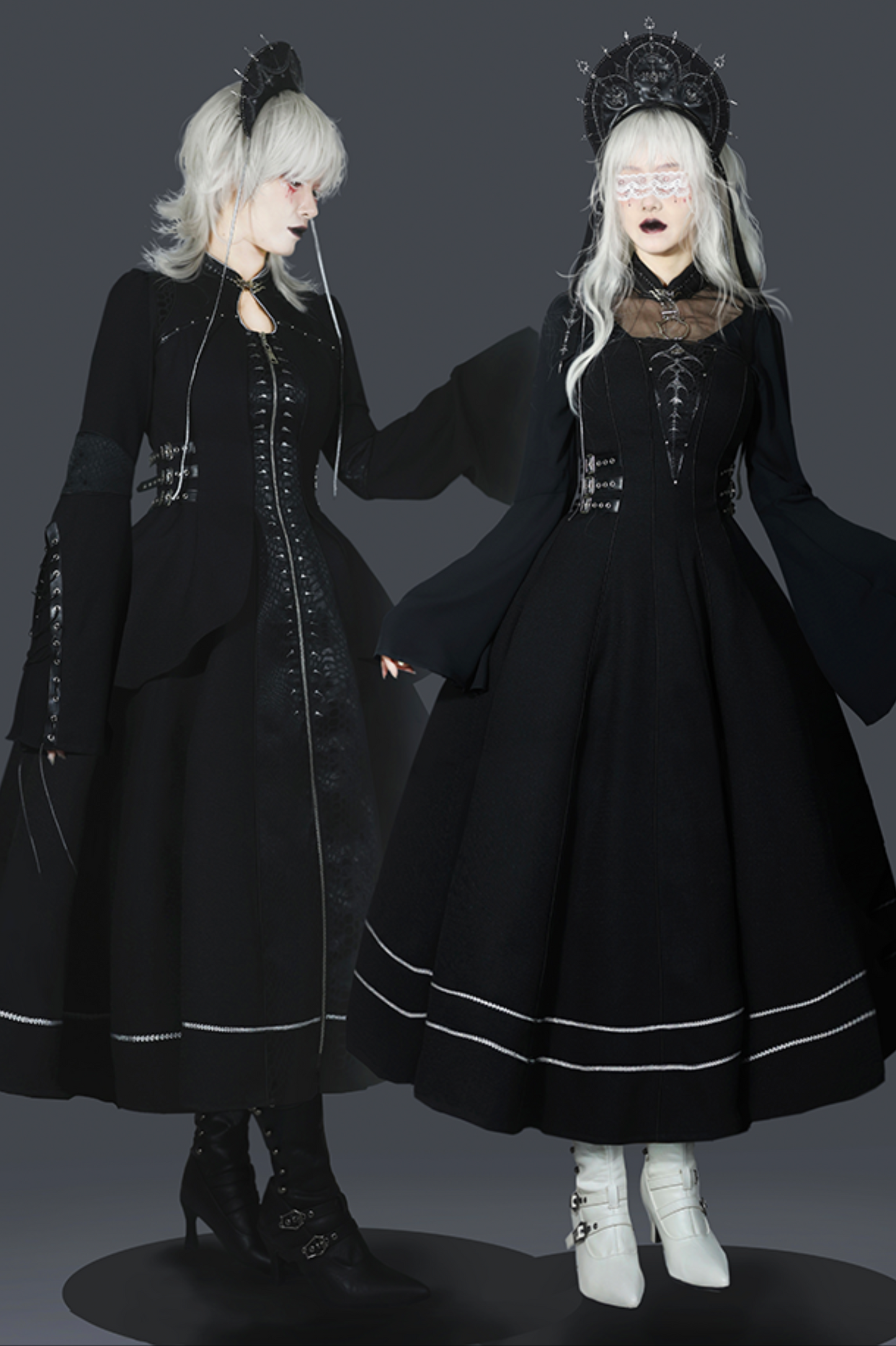 ダークナイトゴシックロリータドレス+ベールヘアアクセサリー