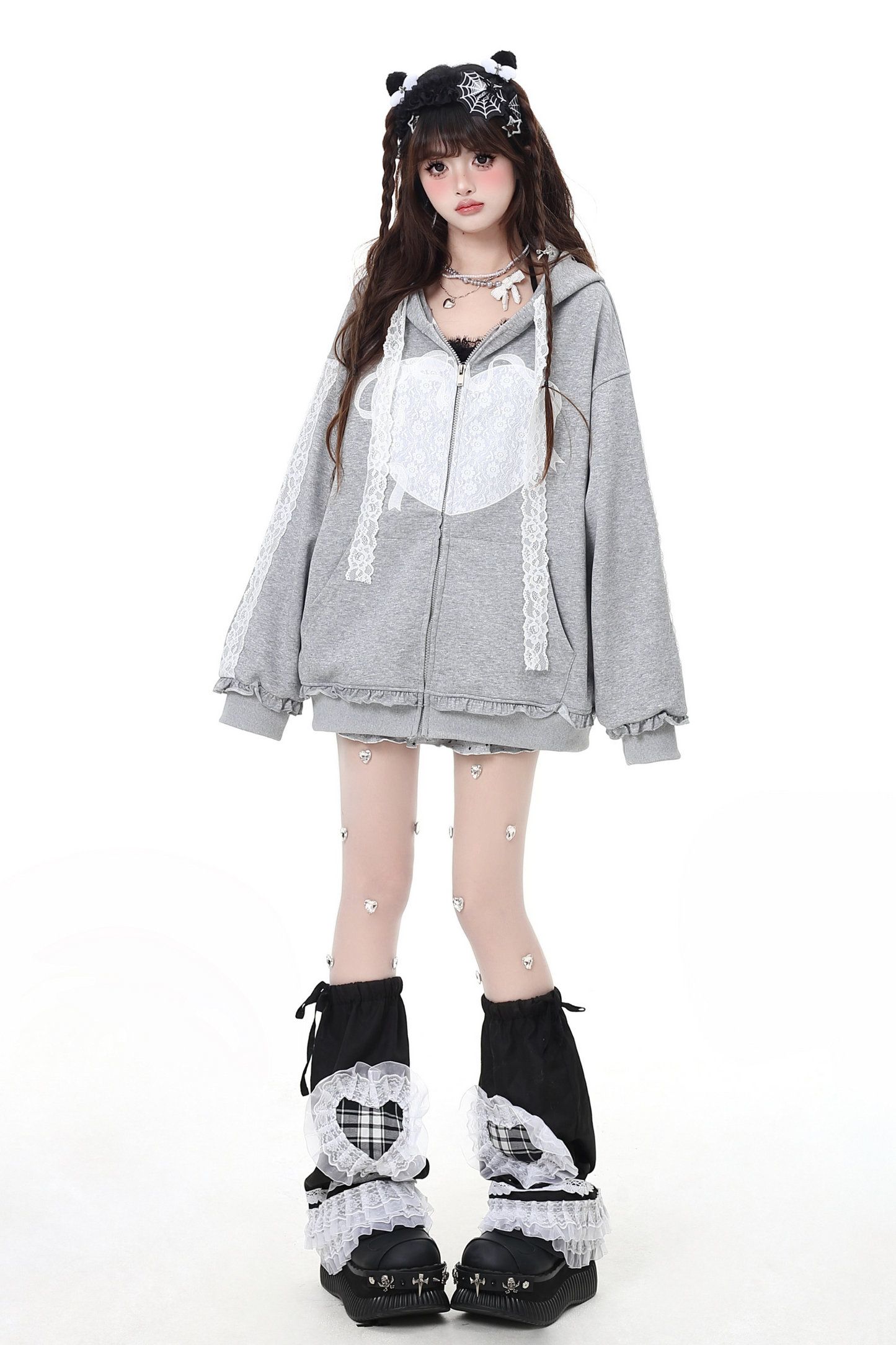 Lace Design Casual Sweet Hooded Hoodie