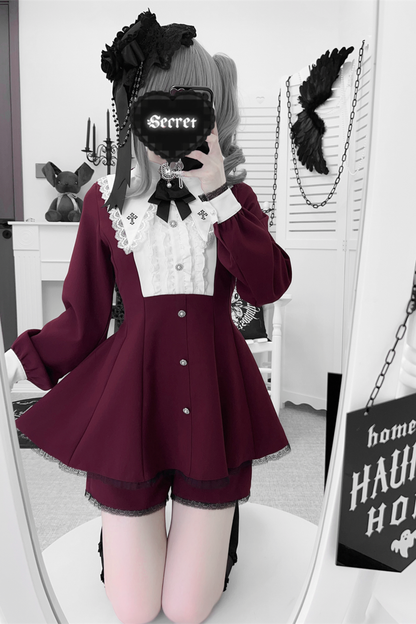 Cross Ruffle Collar Peplum Top + Shorts