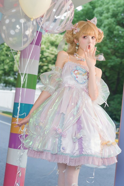 キャンデーポップバルーンロリータジャンパースカート+パールネックレス