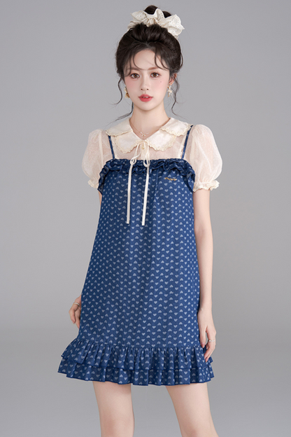 Polka Dot Ruffle Denim Dress + Shirt