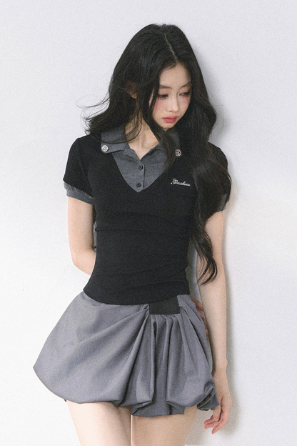 フレンチシャツタイトガーリートップス