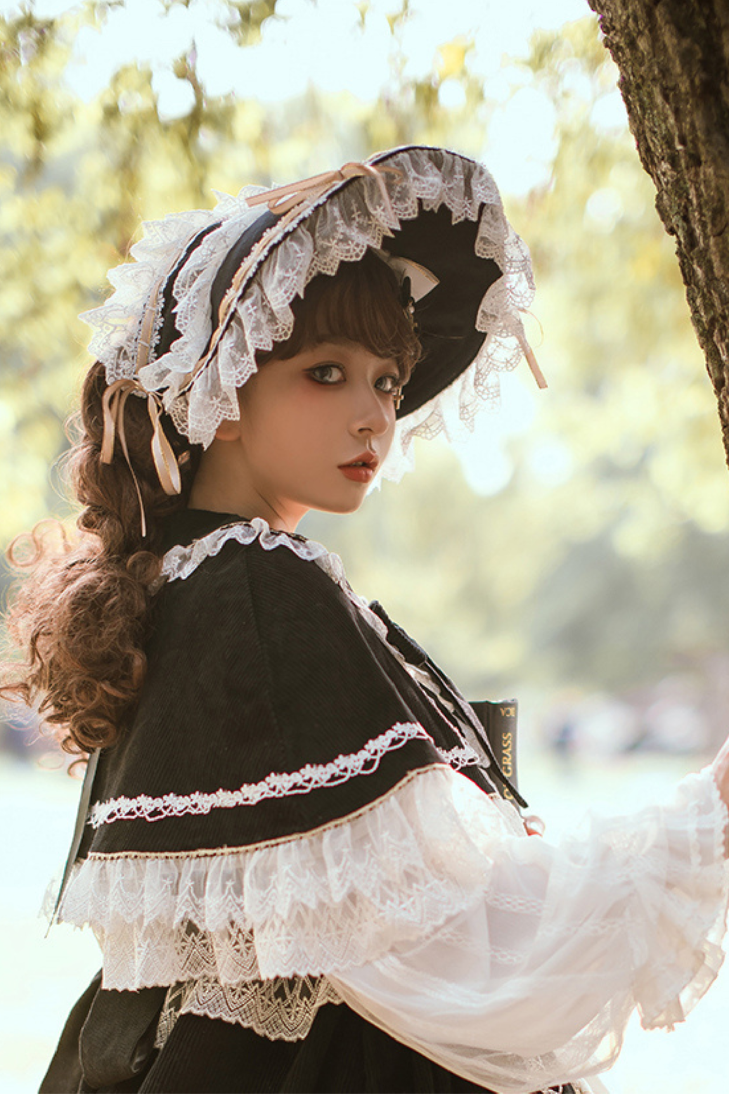 ゴシックドールレースジャンパースカート+ベイビーキャップ+ヘアバンド+ショール