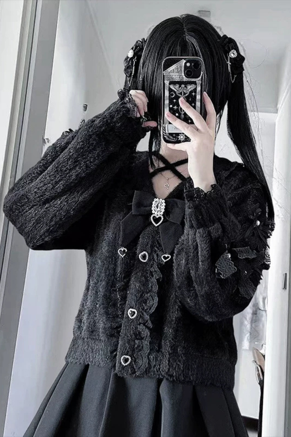 Jirai Cute Cardigan + Flare Skirt + Cross Skirt