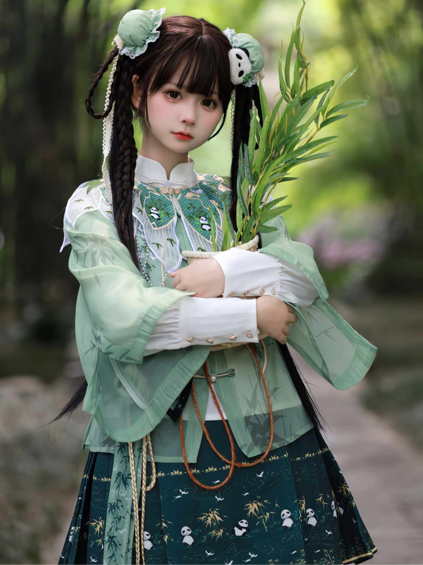 Japanese Pattern Green Panda China Lolita Set