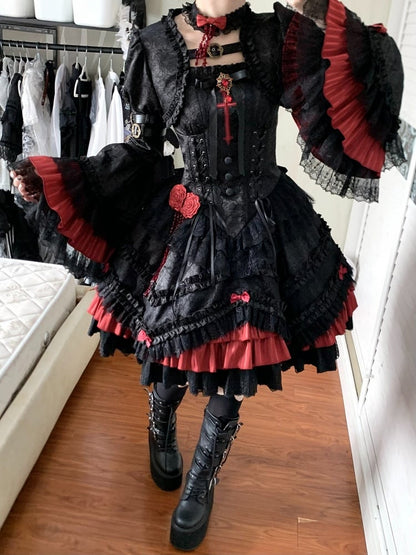 【4月21日予約締切】ブラッドフィーストダークゴシックローズクロスコルセットサスドレス＋ベルスリーブショートジャケット＋アクセサリー