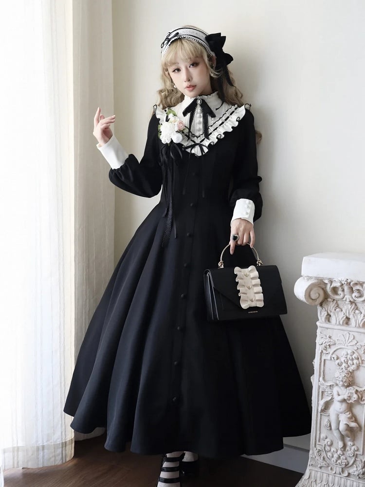 【Reservation deadline February 23】Classic Elegant Series Frill Stand Collar Flare Long Dress