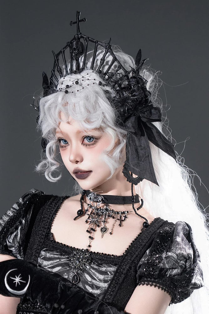 [Vorbestellung bis 8. Juni] Phantom Night Serie Gothic Kreuz Skelett Krone Kopfschmuck Stirnband