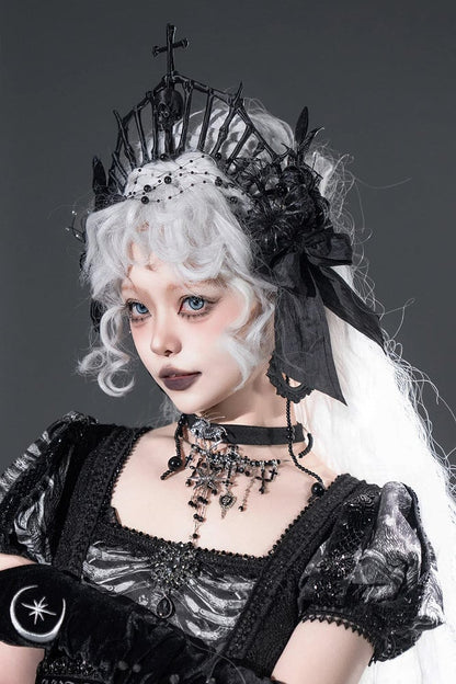 [Vorbestellung bis 8. Juni] Phantom Night Serie Gothic Kreuz Skelett Krone Kopfschmuck Stirnband