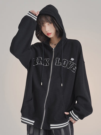 Fluffy Logo Hoodie Sweatshirt Zip Jacket