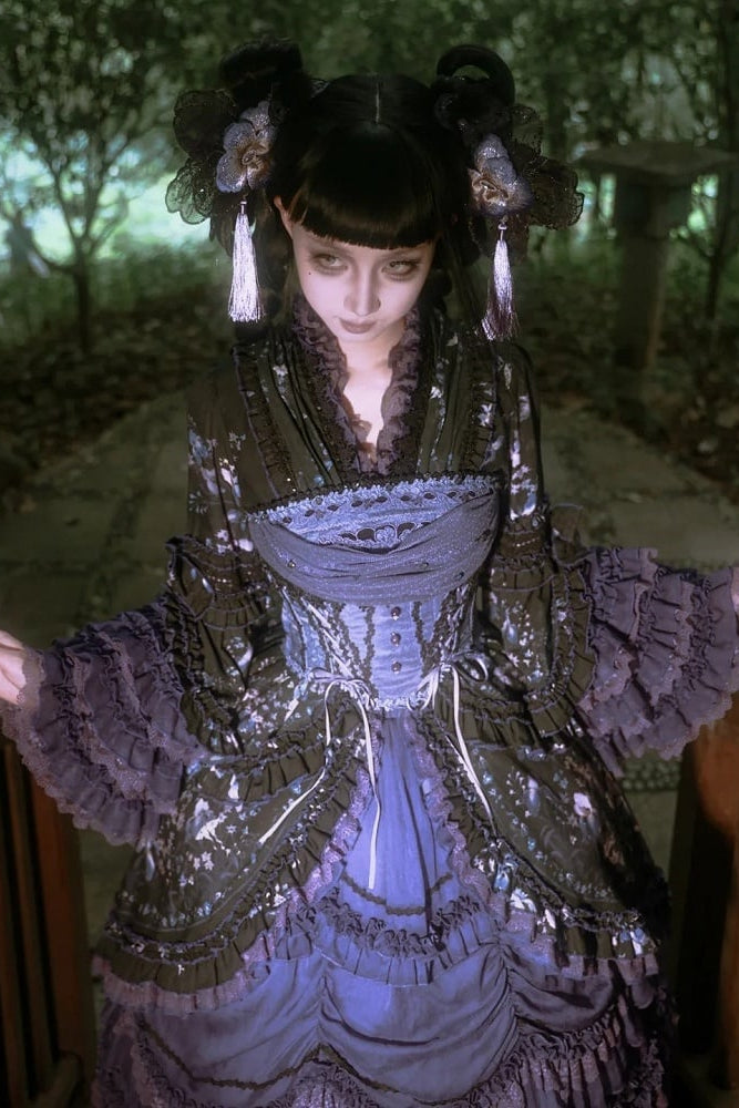 【9月13日予約締切】Purple/Dark Purple Gothic Lolita Elegant Iris Series Accessories(Bonnet / Hair clip with tassel / Hair clip / Brooch)
