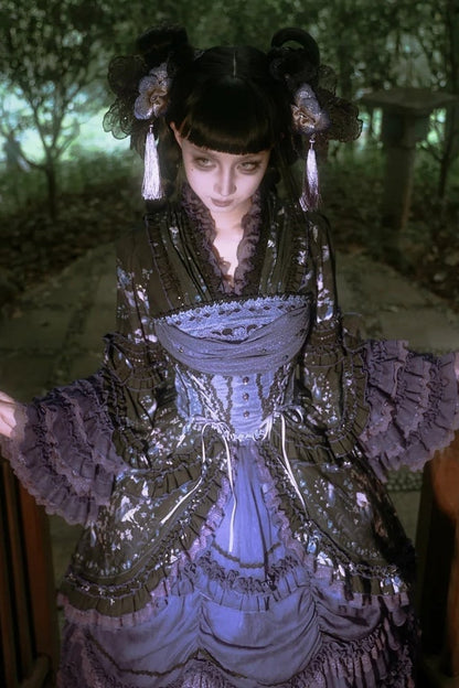 【9月13日予約締切】Purple/Dark Purple Gothic Lolita Elegant Iris Series Accessories(Bonnet / Hair clip with tassel / Hair clip / Brooch)