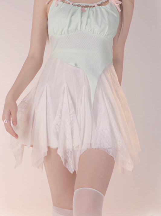 Irregular multi -cut lace mesh skirt