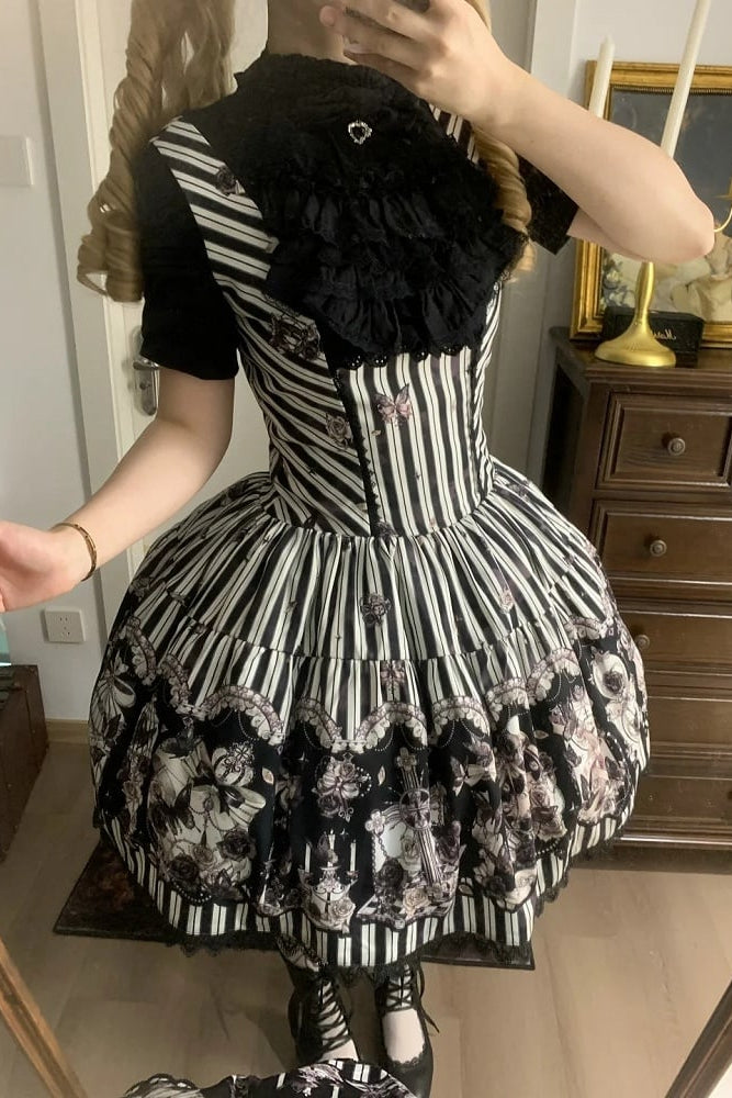 【10月3日予約締切】Black/White Elegant Gothic Puff Sleeve Shirt With Detachable Bell Sleeves And Frill Collar Jabot