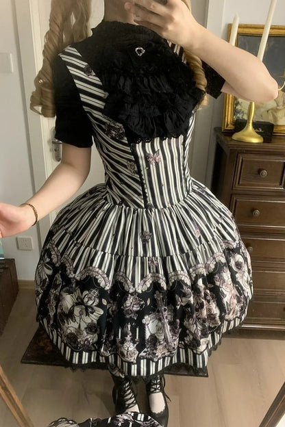 【10月3日予約締切】Black/White Elegant Gothic Puff Sleeve Shirt With Detachable Bell Sleeves And Frill Collar Jabot