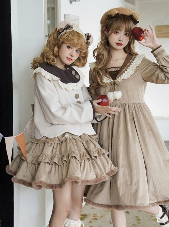 Coco Diary Volume Dress x Girly Coat + Ruffle Skirt