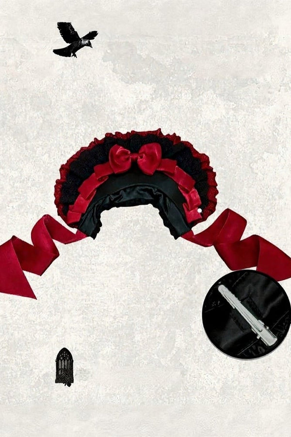 【11月4日予約締切】Strawberry Print Sweet Lolita And Gothic Lolita Series Accessories (Bonnet, Headband, Bone Embroidered Ribbon Brooch, Pair Of Ribbon Hair Clips)