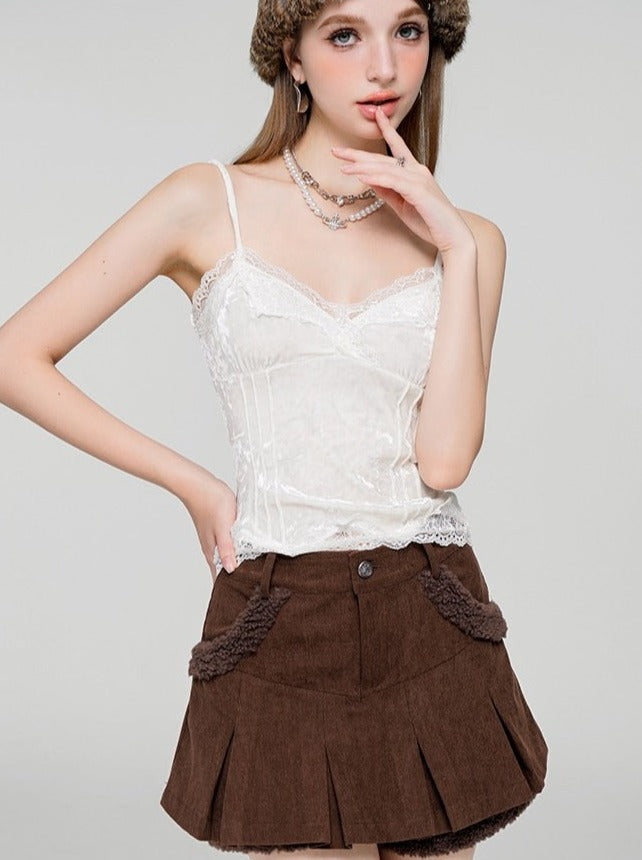 Brown Corduroy Fur Skirt