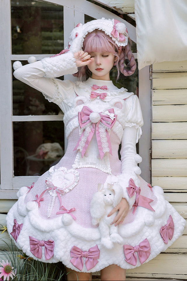[Deadline for reservations: December 8] Frosted Sugar Rabbit Fur Ribbon Strap Dress