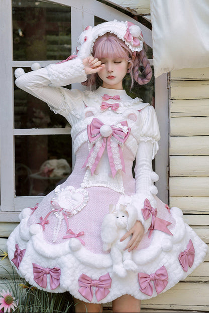 [Deadline for reservations: December 8] Frosted Sugar Rabbit Fur Ribbon Strap Dress
