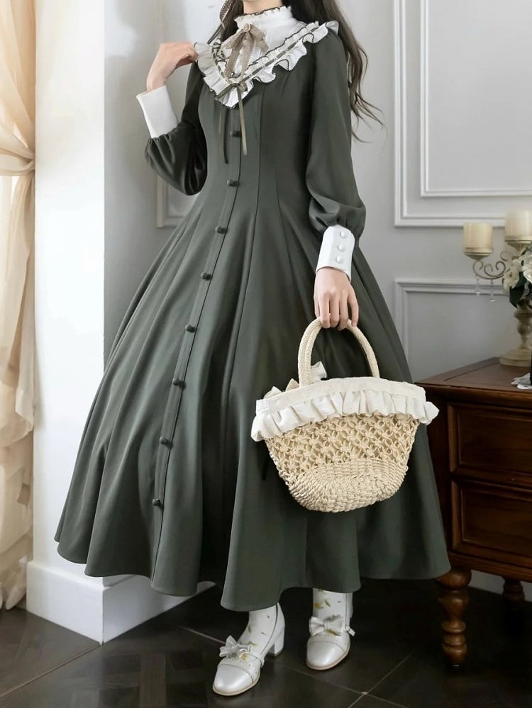 【Reservation deadline February 23】Classic Elegant Series Frill Stand Collar Flare Long Dress