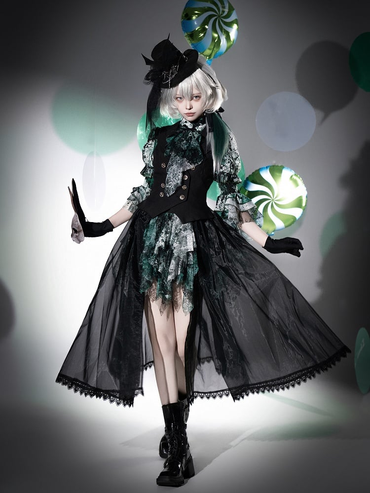 【12月10日予約締切】Bloodstainedプリントフリルスタンドカラー姫袖シャツ